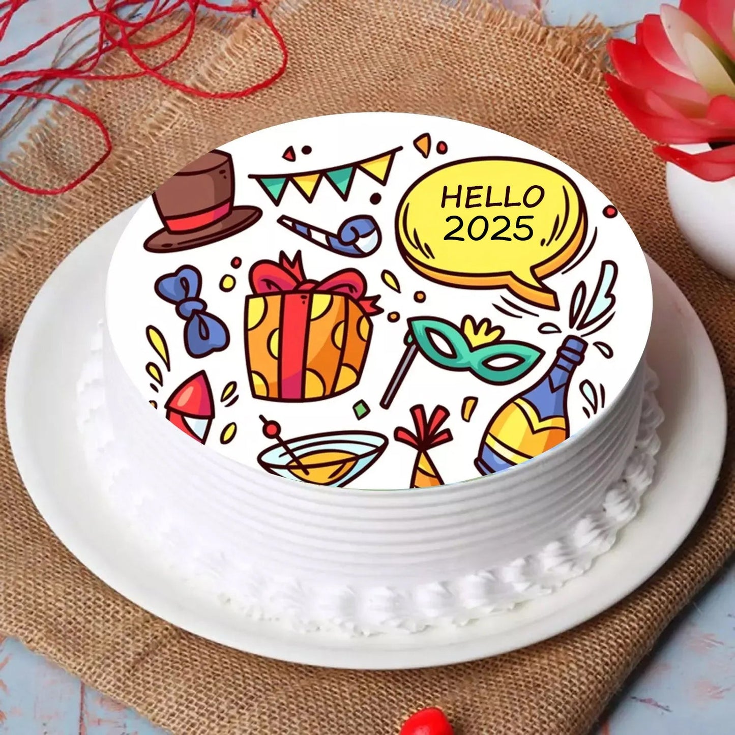 Festive New Year Chocolate Photo Cake - Celebrate 2025
