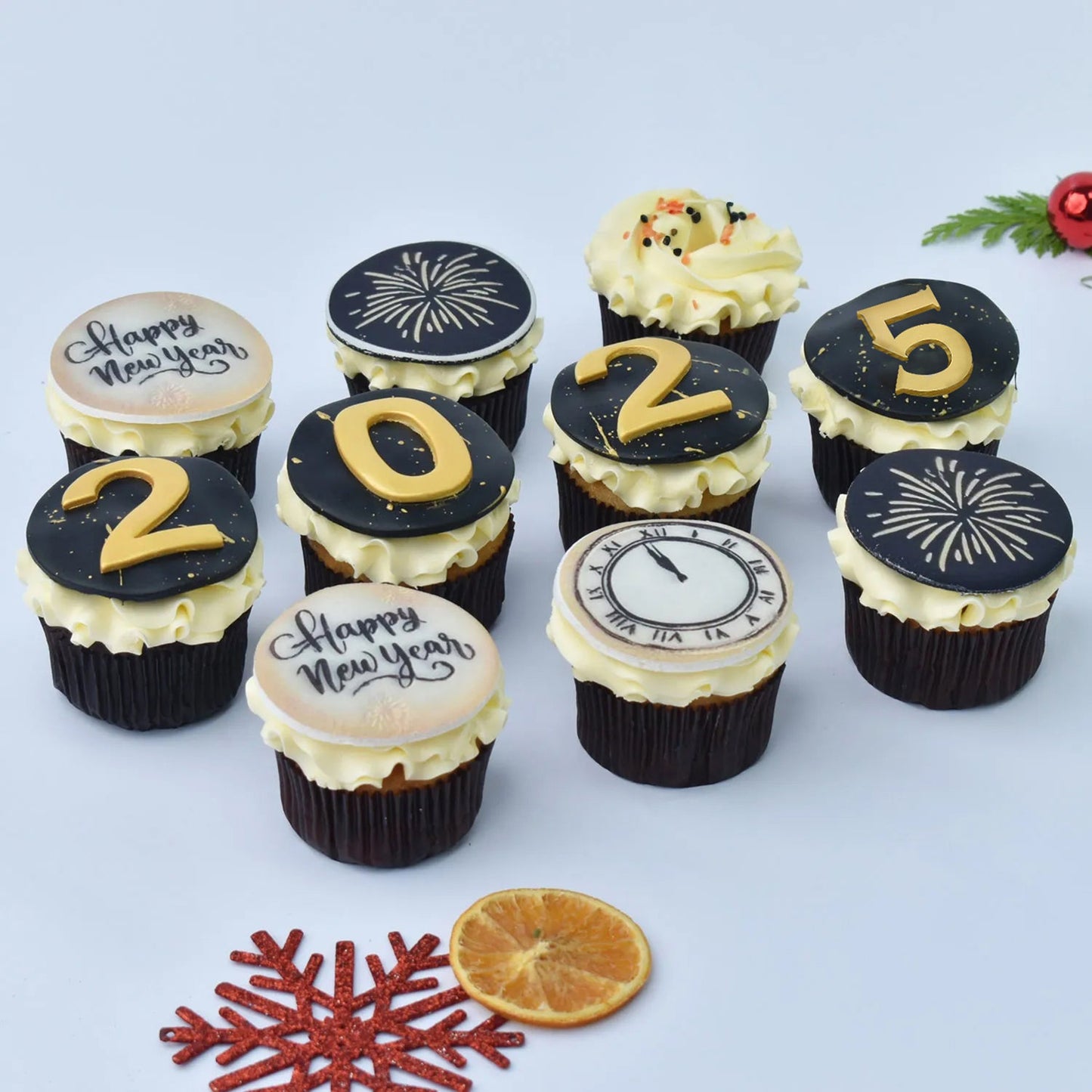 Festive New Year Vanilla Cupcakes - Celebrate 2025 in Style
