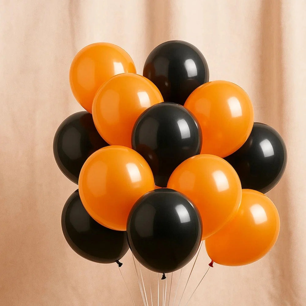 Vibrant Orange and Black Helium Latex Balloons for Festive Celebrations