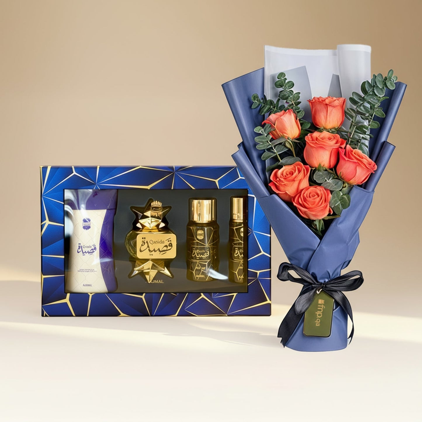 Orange Aura Bloom With Qasida Gift Set
