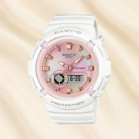 سلة هدايا أنيقة مع ساعة كاسيو بيبي-جي النسائية التناظرية الرقمية