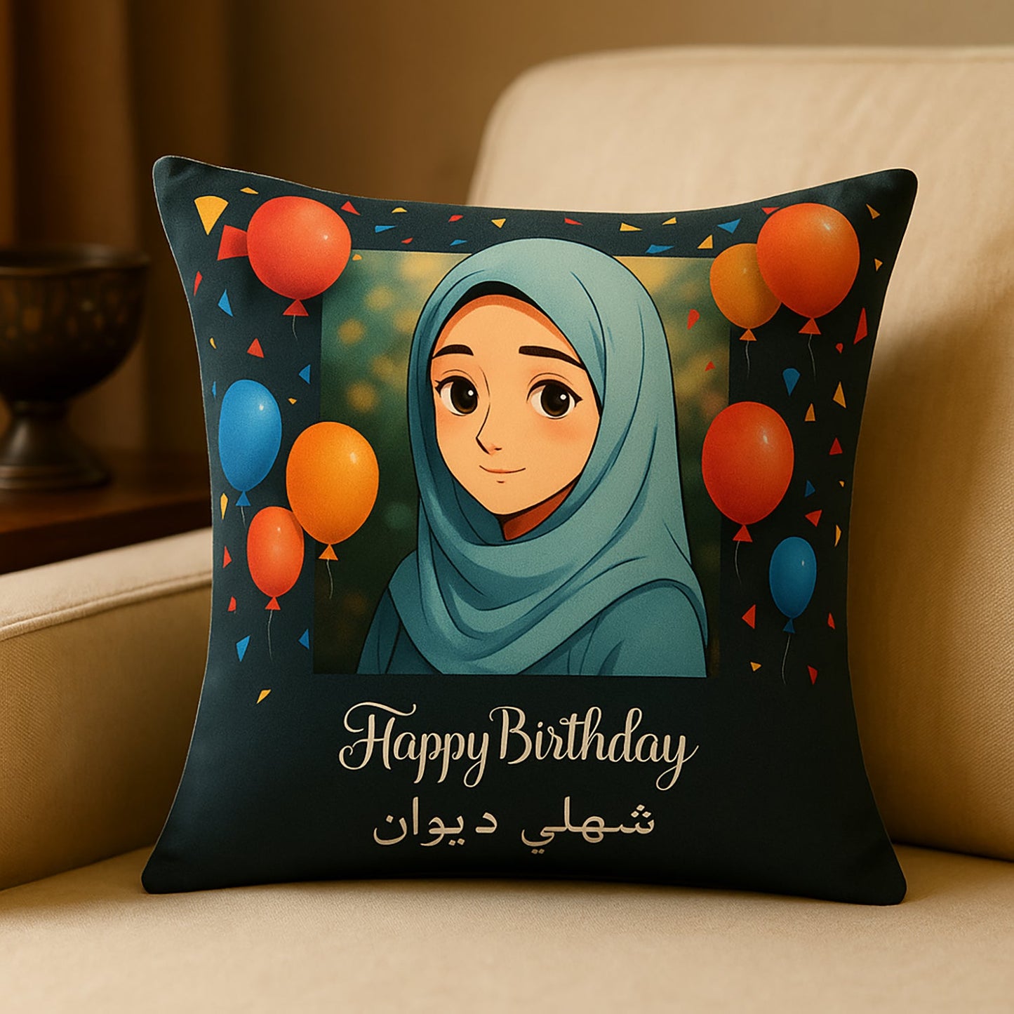 Customizable Ghibli-Themed Birthday Balloon Cushion Cover