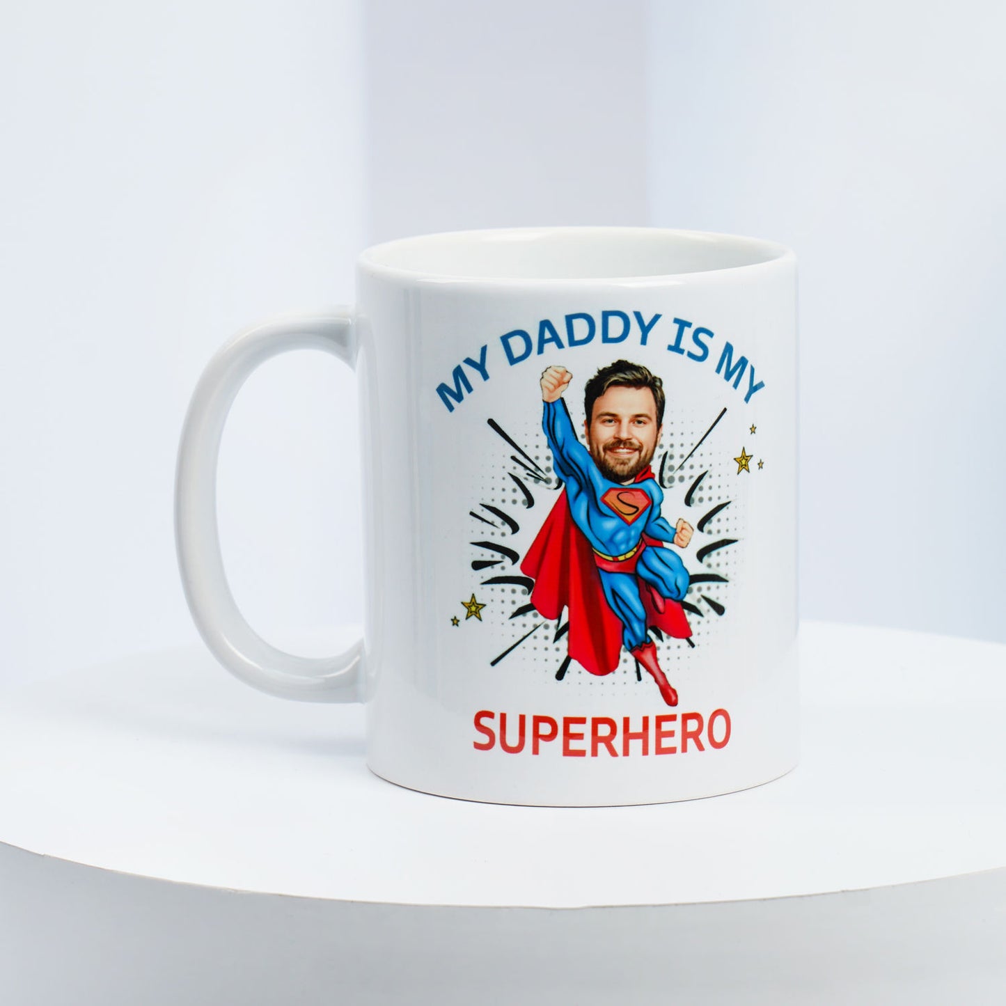 Personalized Superhero Caricature Mug for Dad - Customizable Gift