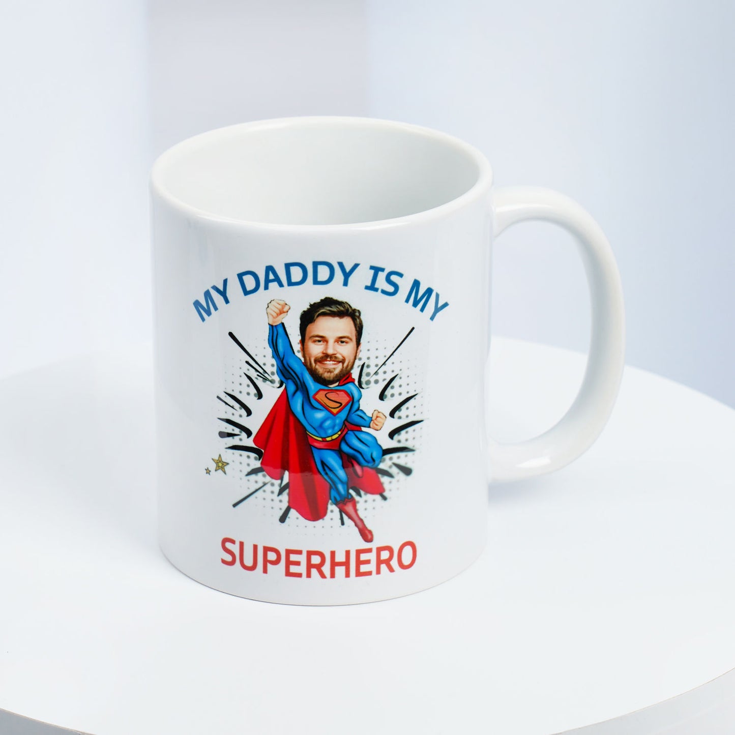 Personalized Superhero Caricature Mug for Dad - Customizable Gift