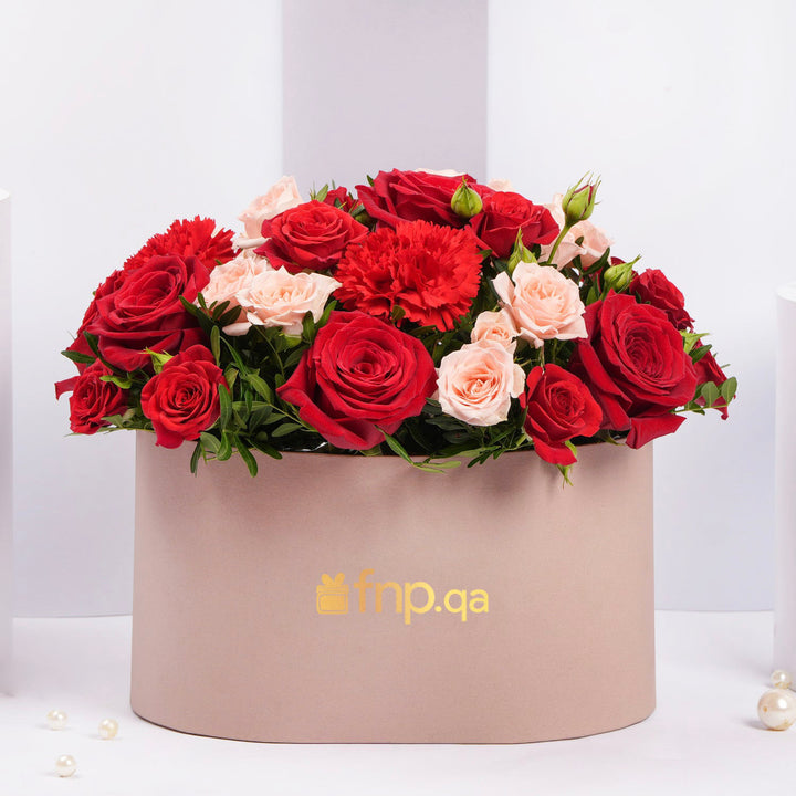 Petals Glow: Exquisite Red Roses and Carnations in Luxury Box