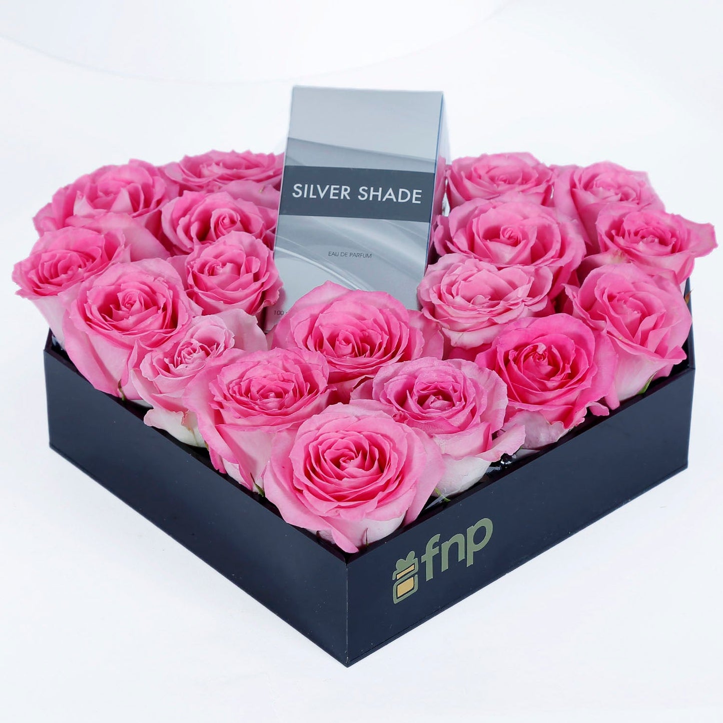 Elegant Heart-Shaped Pink Roses and Ajmal Silver Shade Perfume Gift Set