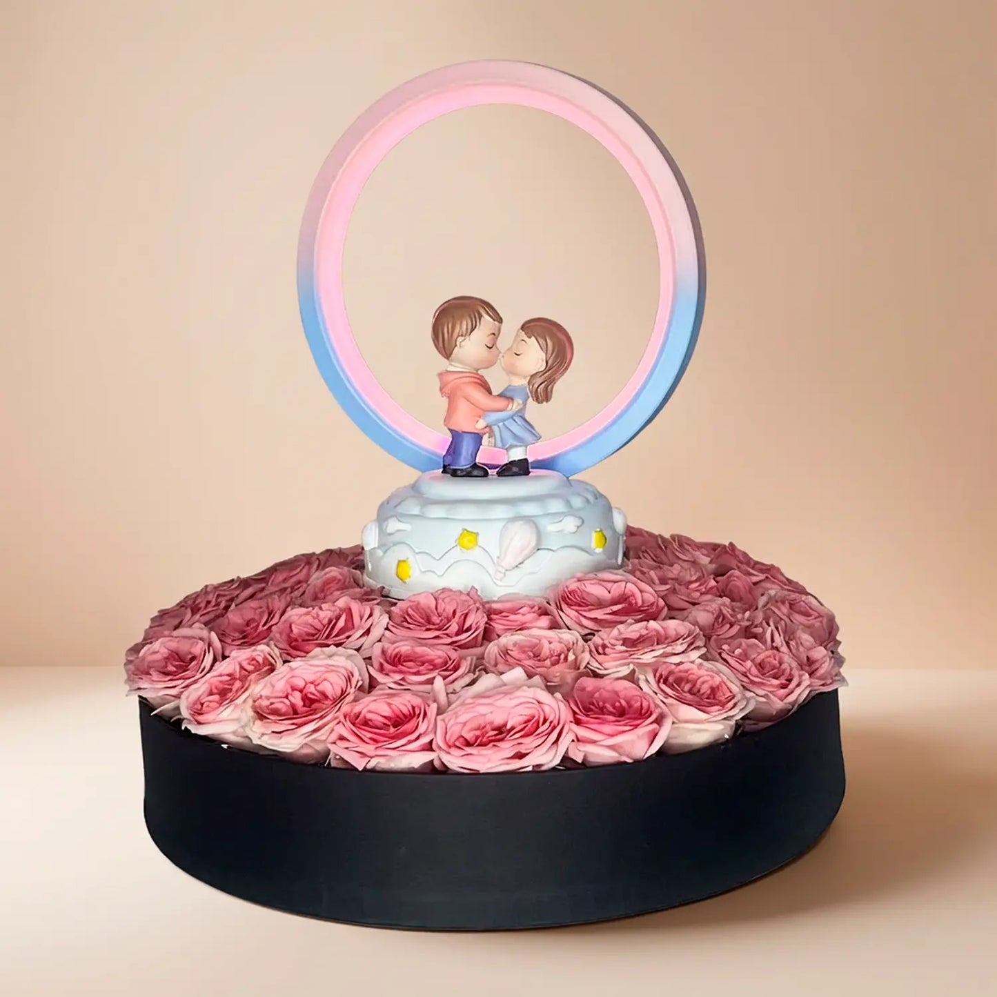 Romantic Pink Roses with LED Couple Lamp Gift Set