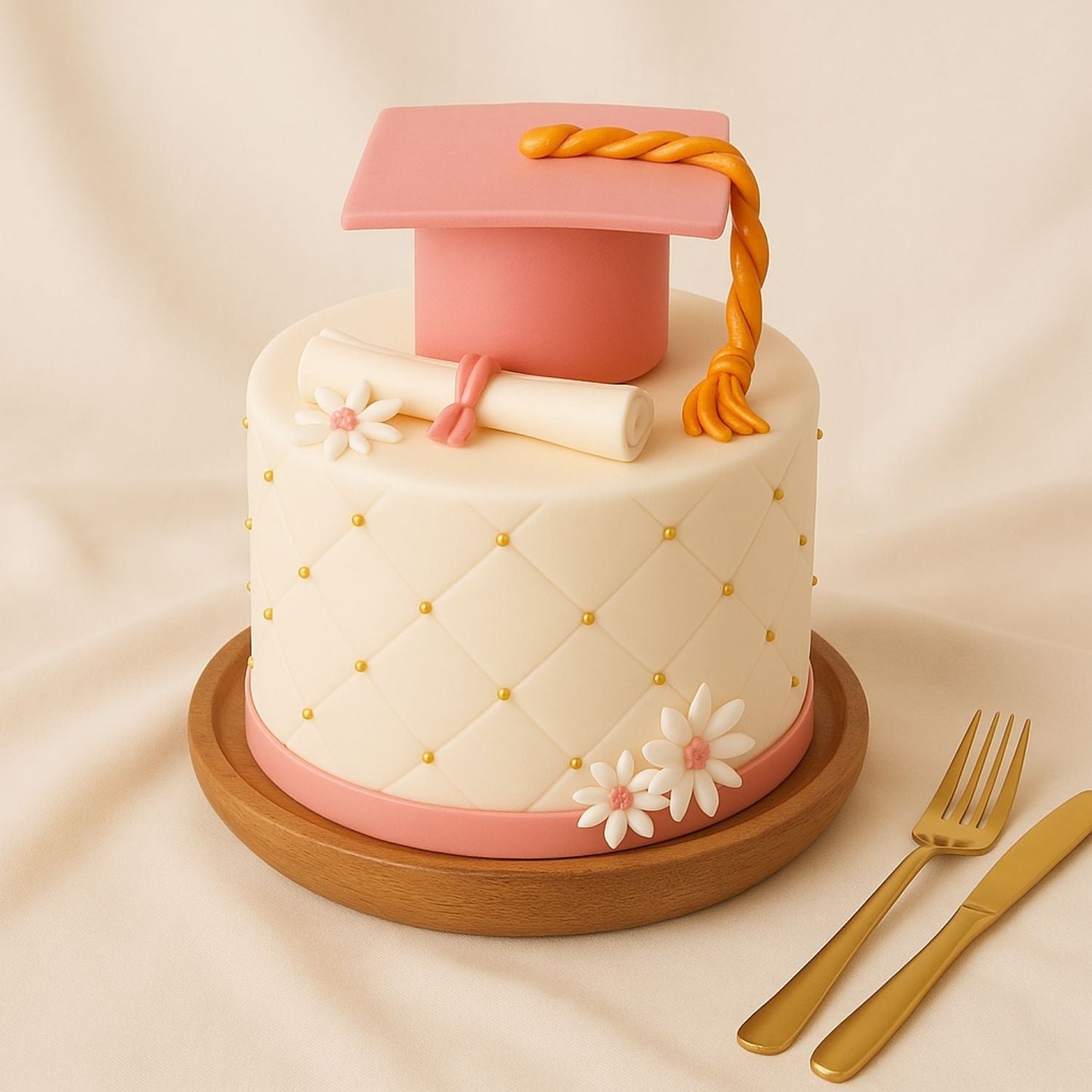 Elegant Pink Vanilla Graduation Cake for Girls