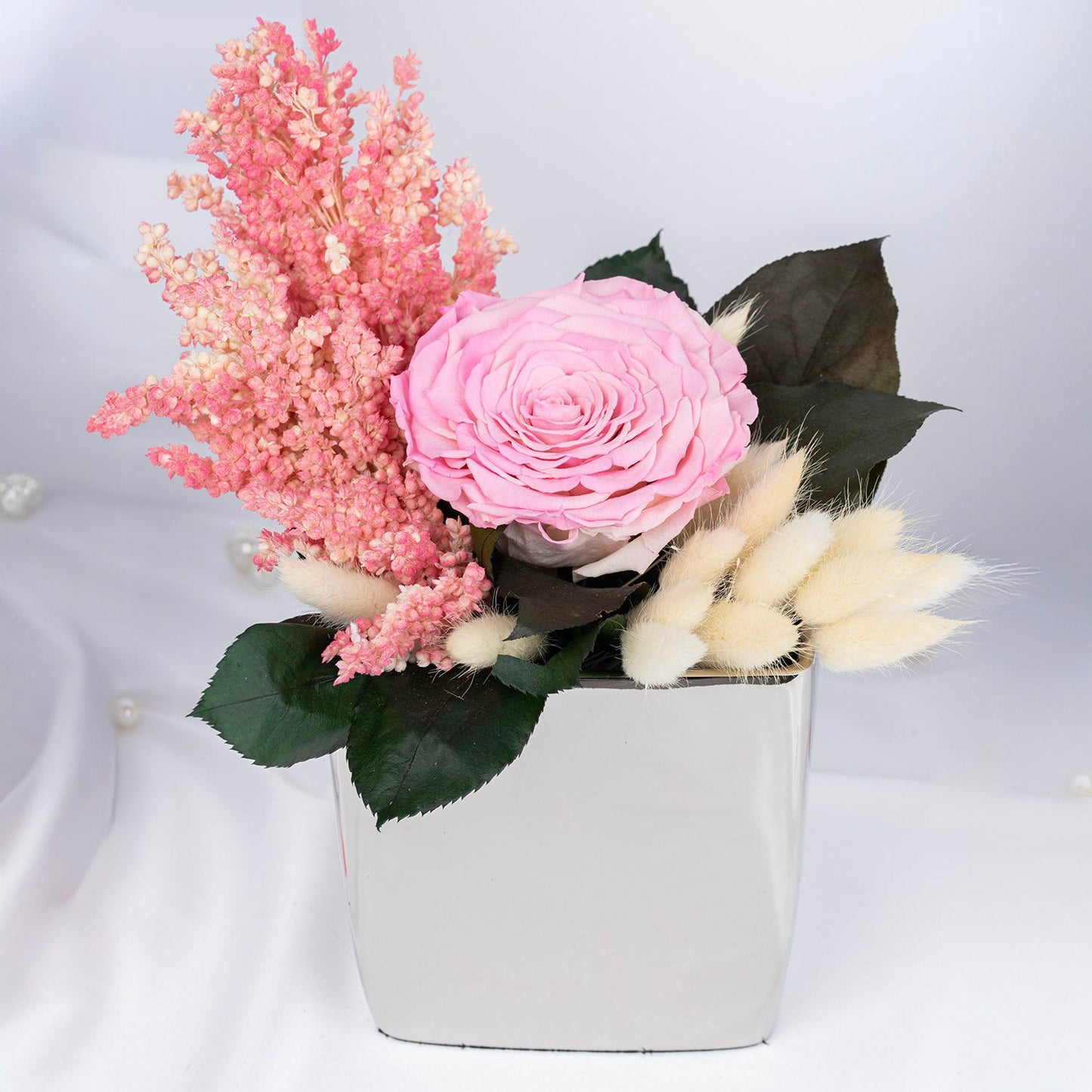Timeless Pink Radiance | Luxurious Forever Rose in Silver Vase