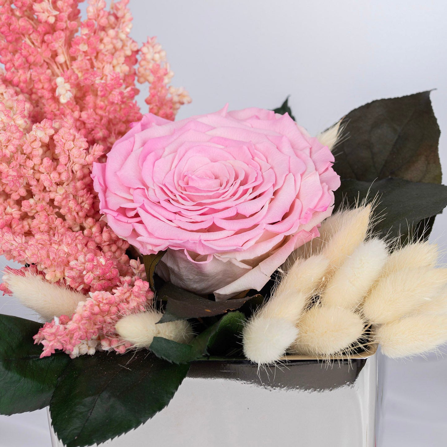 Timeless Pink Radiance | Luxurious Forever Rose in Silver Vase