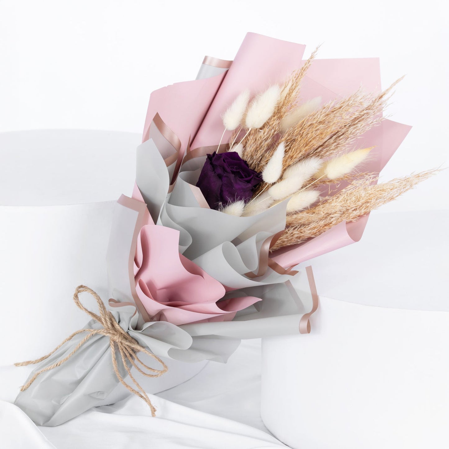 Elegant Preserved Rose Bouquet with Pampas Grass