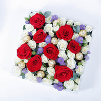 Pure Elegance Blooms Box - Luxurious Floral Arrangement with Chocolates