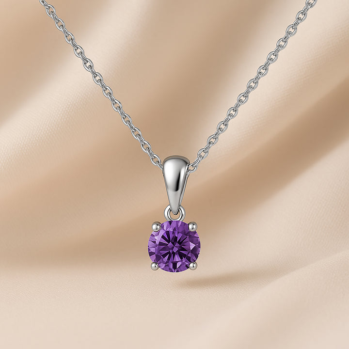 قلادة أنيقة من الفضة بتوهج بنفسجي مع قلادة كريستال مستديرة