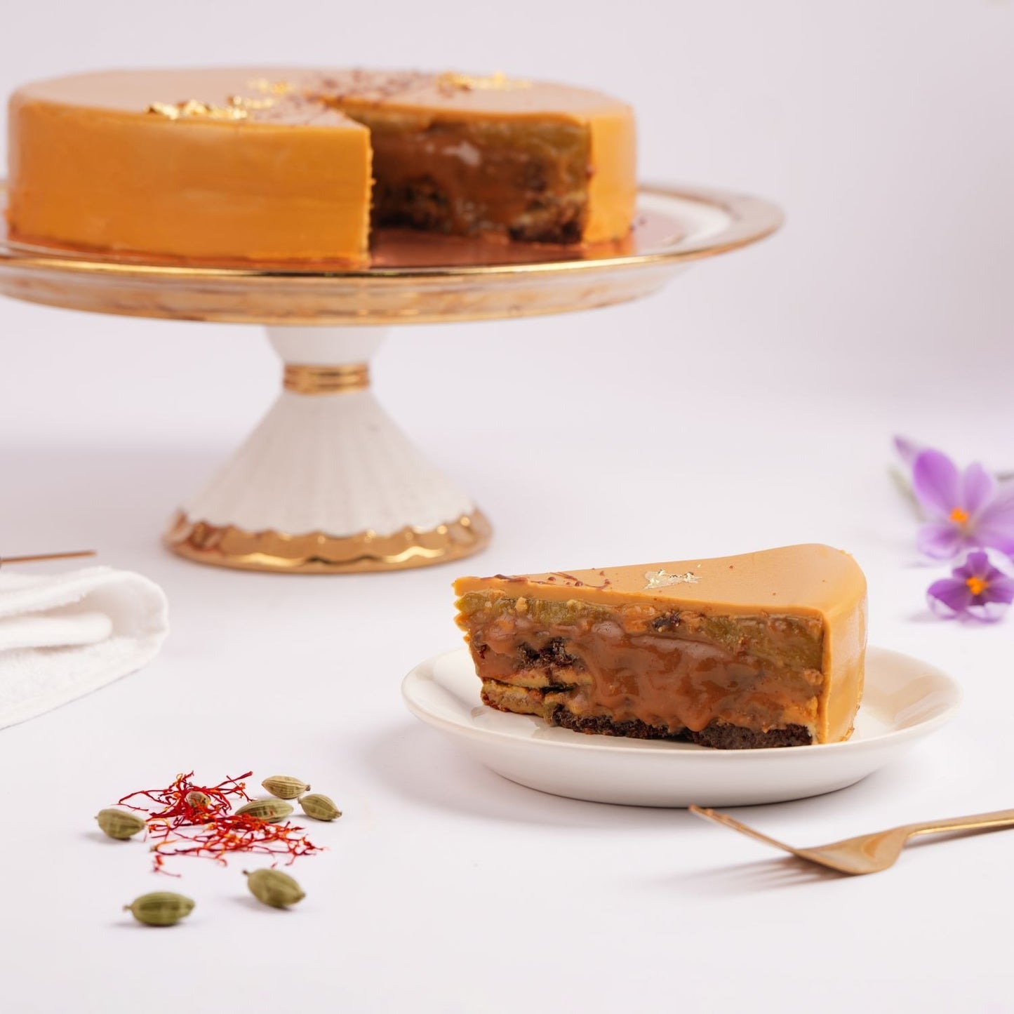 Luxurious Qatari Royal Caramel Cake with Golden Touch