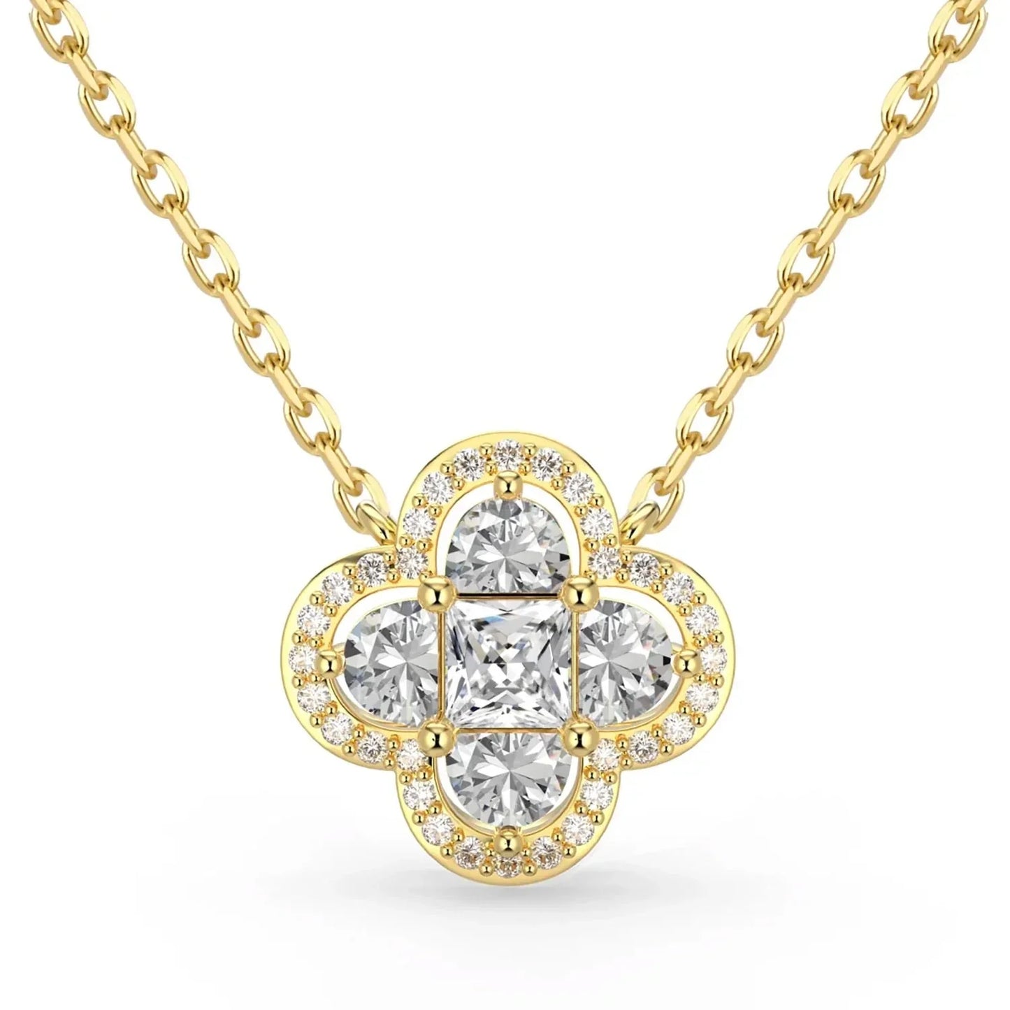 Elegant Radiant Floral Pendant Necklace in 925 Sterling Silver with Gold Plating