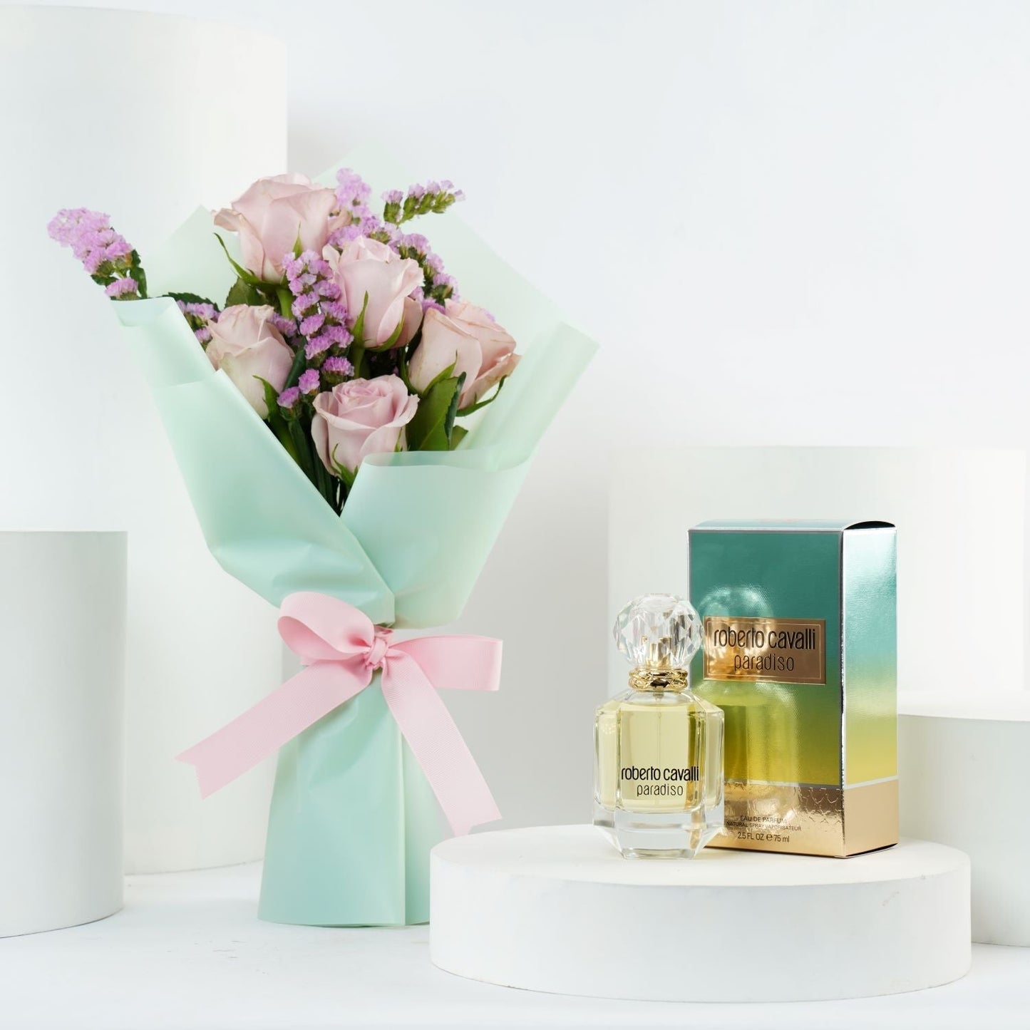 Roberto Cavalli Paradiso EDP with Elegant Pink Rose Bouquet