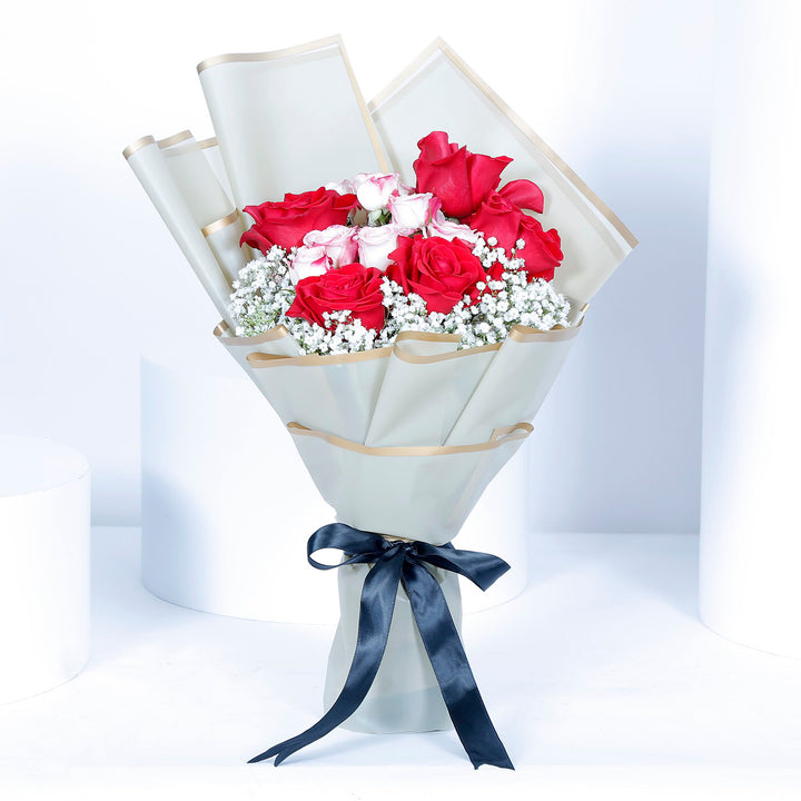 Elegant Chocolate Cake with Calendar Design & Rose Bouquet