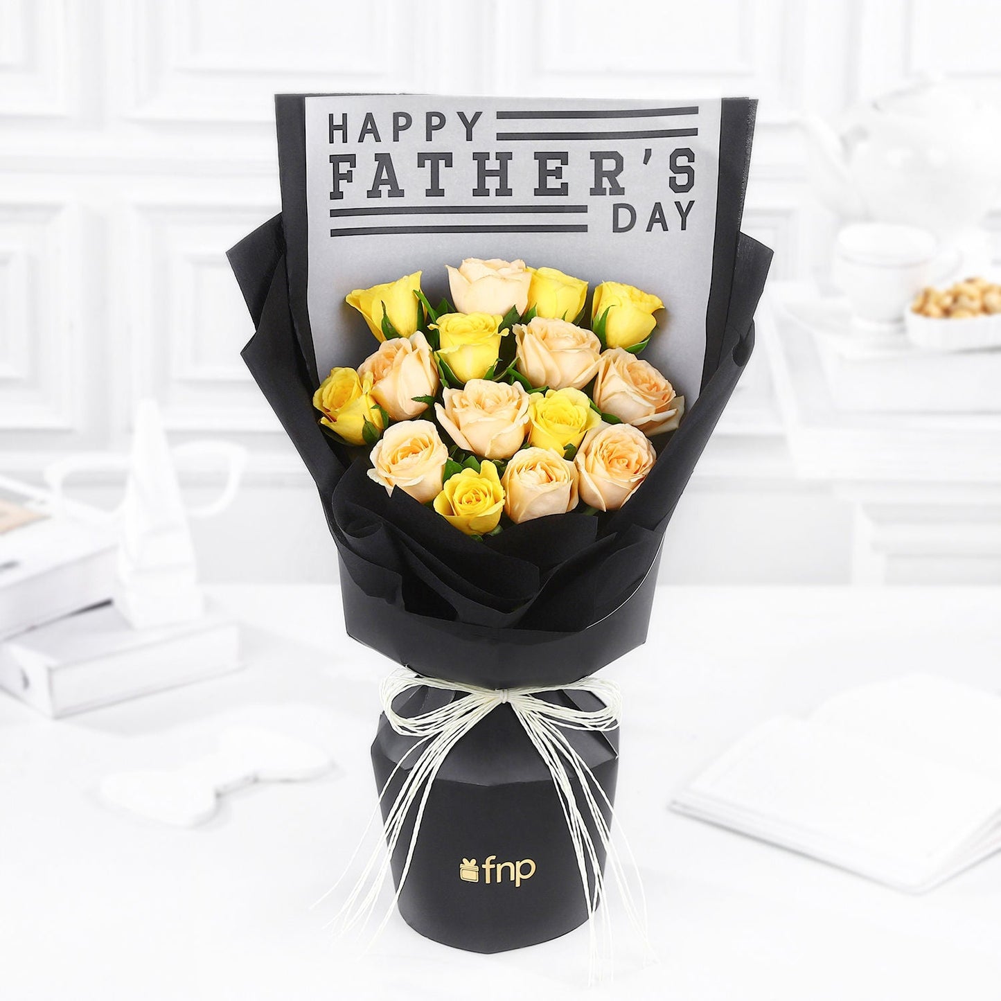 Father's Day Special Bouquet - Elegant Yellow & Peach Roses