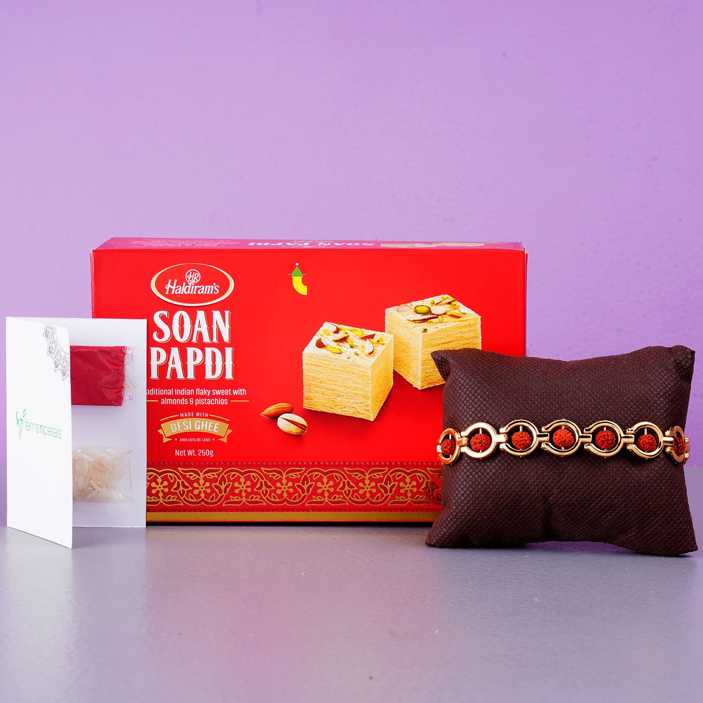 Elegant Rudraksha Bracelet with Delicious Soan Papdi Gift Set