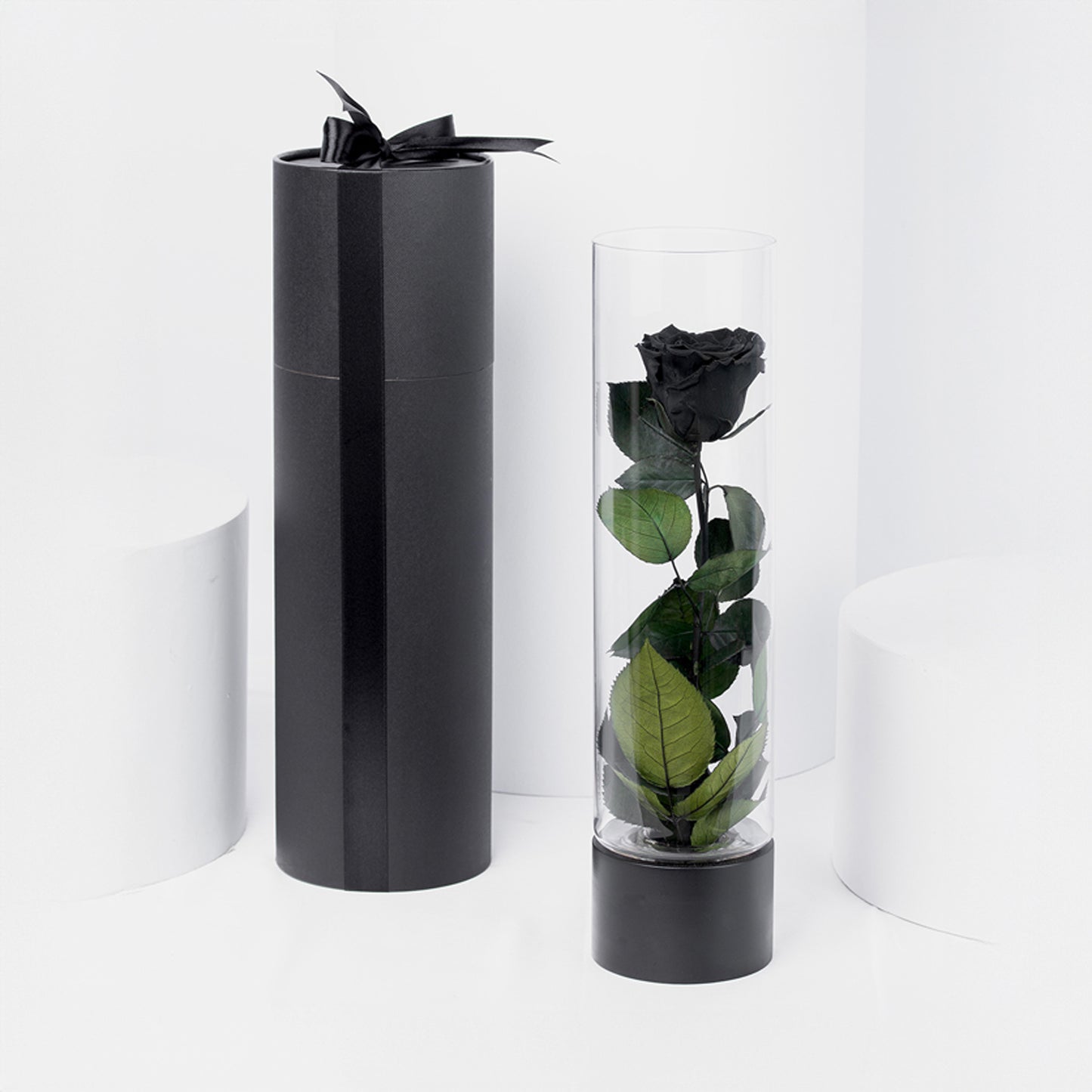 Exquisite Luxury Black Forever Rose in Elegant Glass Vase