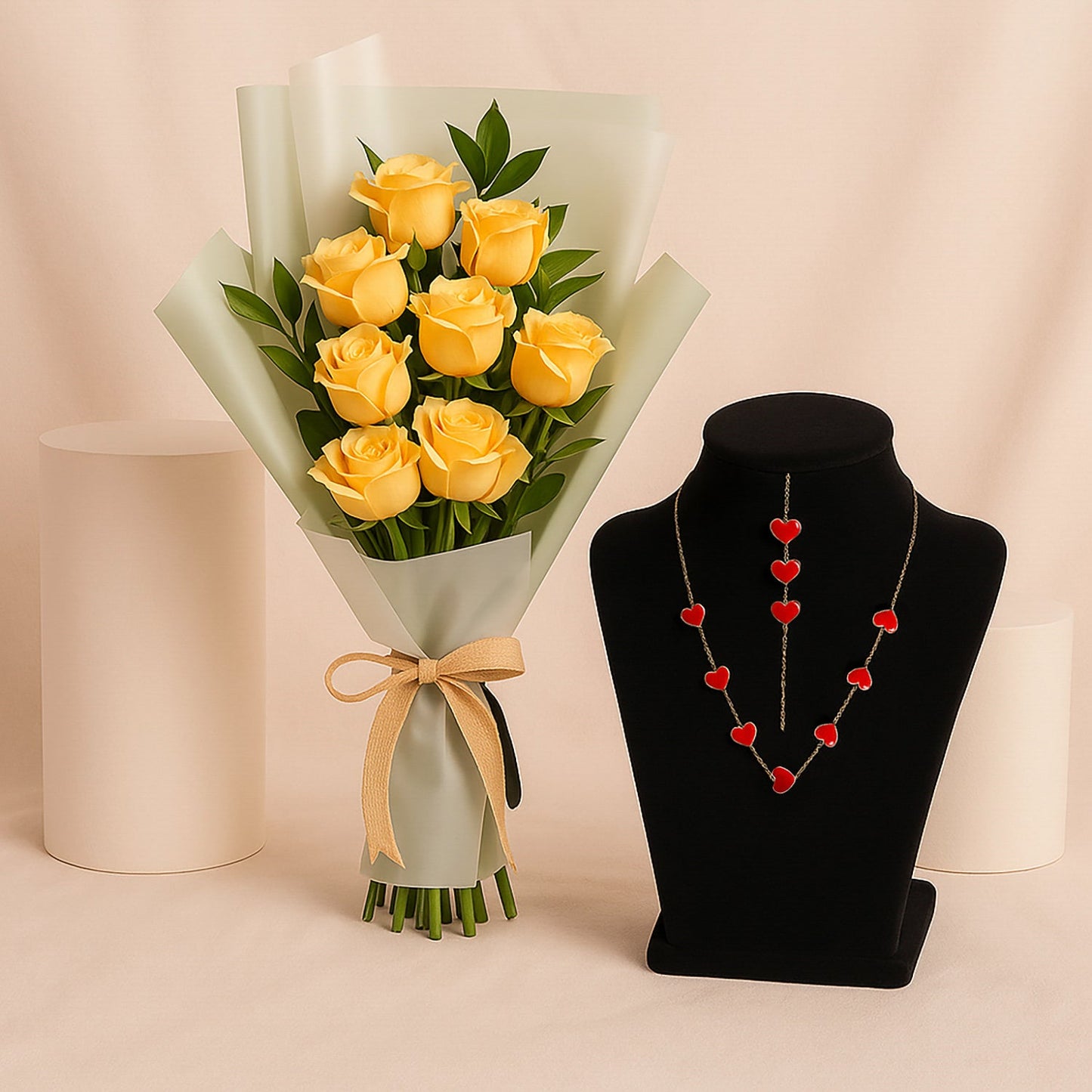 Scarlet Love Necklace Set With Rose Bouquet