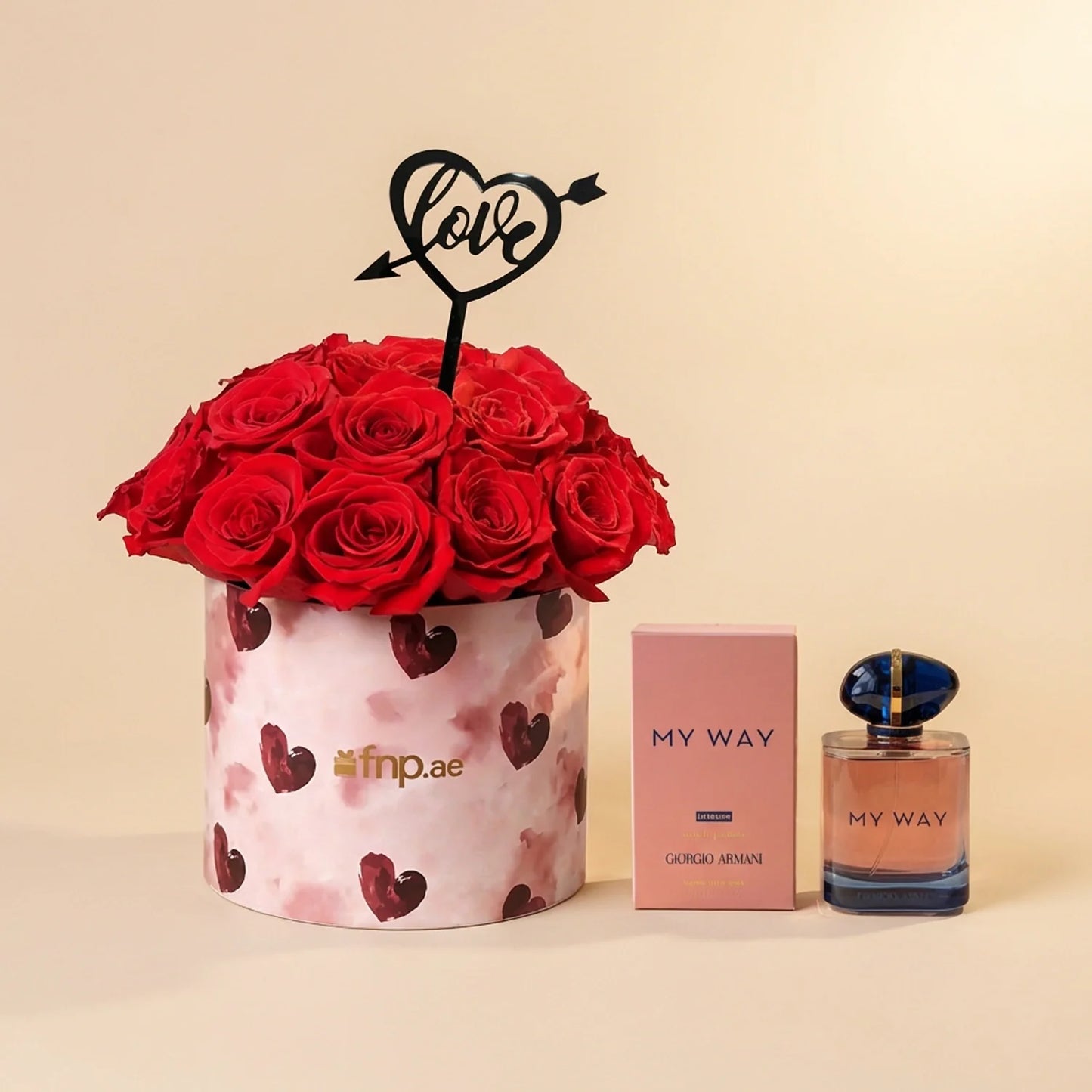 باقة الحب: 15 وردة حمراء مع عطر جورجيو أرماني