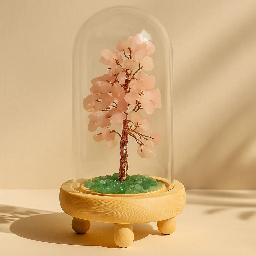 Elegant Shades of Pink Agate Wish Tree in Glass Dome