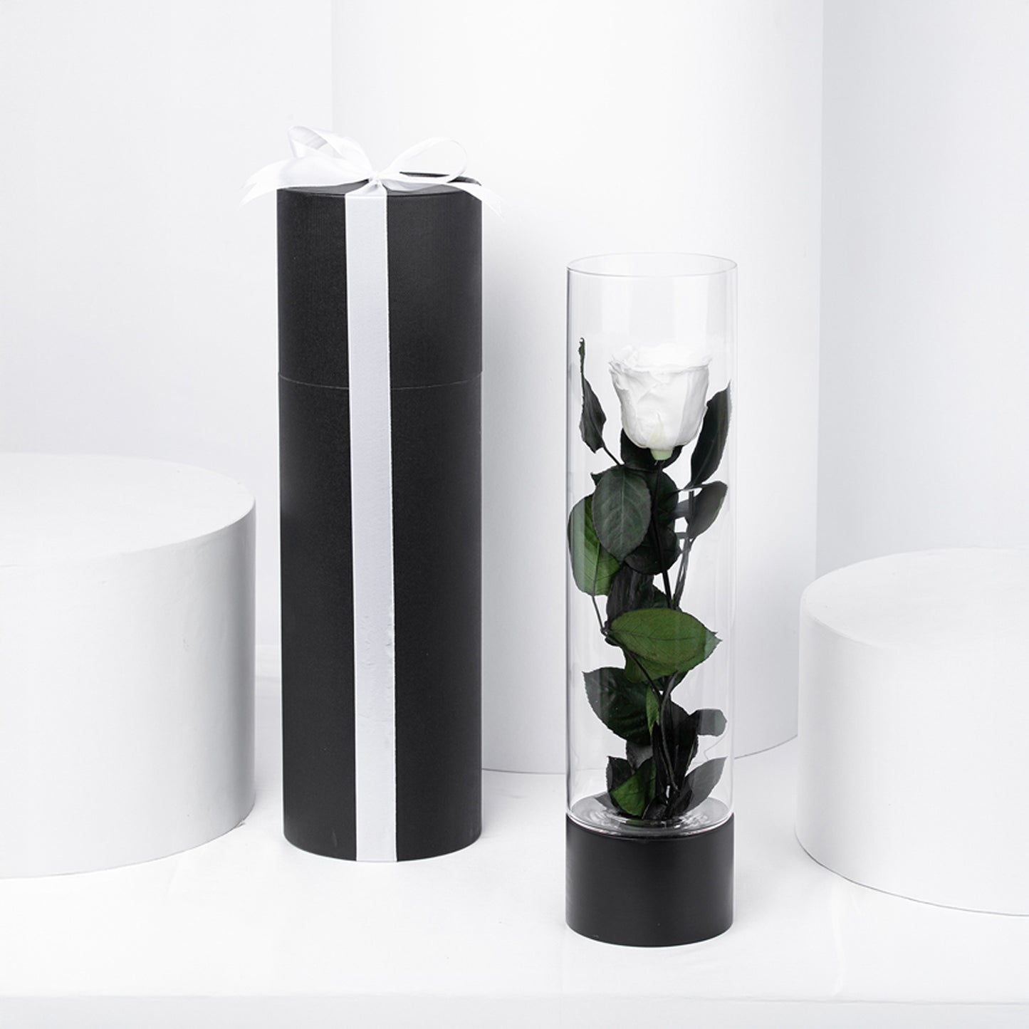 Exquisite Luxury White Forever Rose in an Elegant Glass Vase