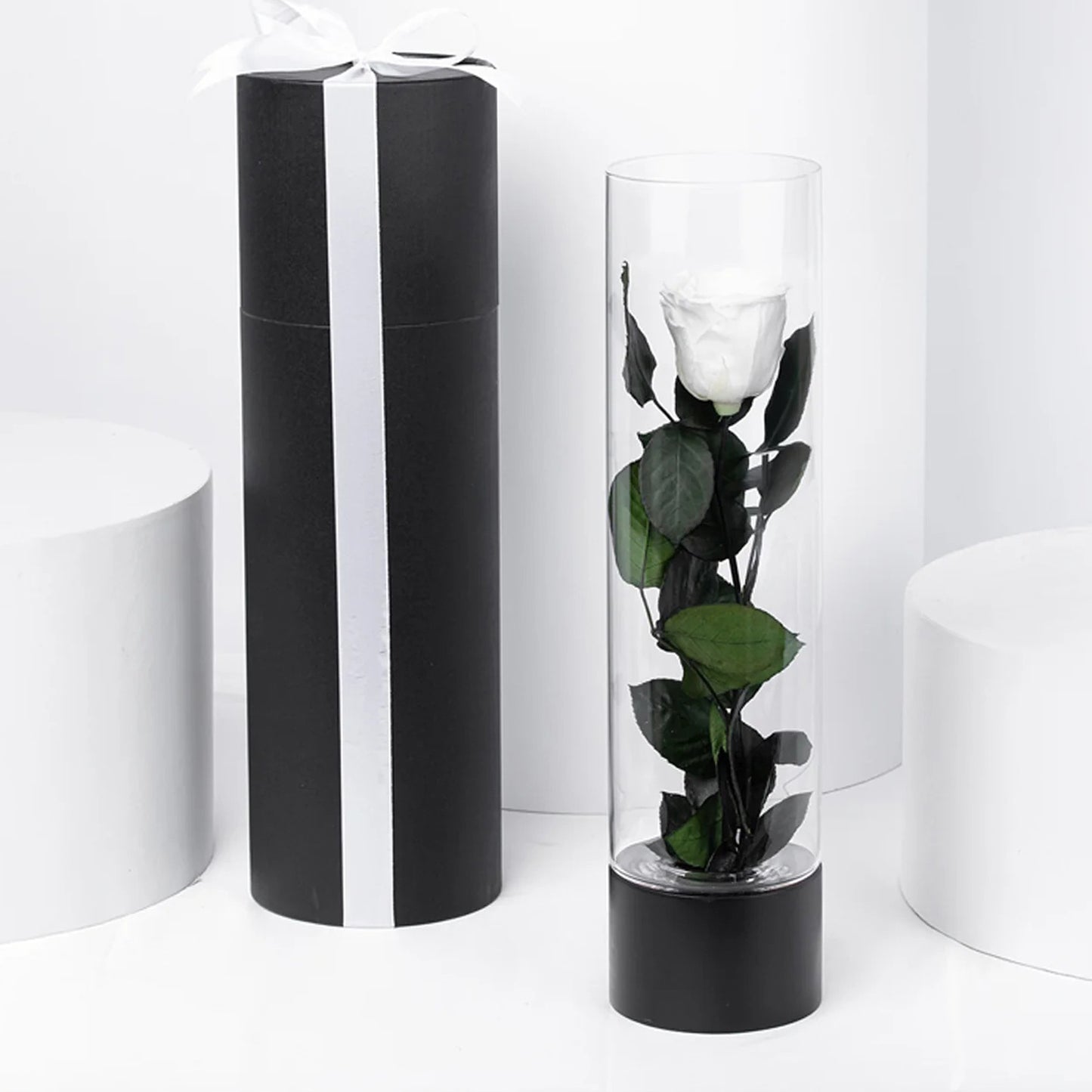 Exquisite Luxury White Forever Rose in an Elegant Glass Vase