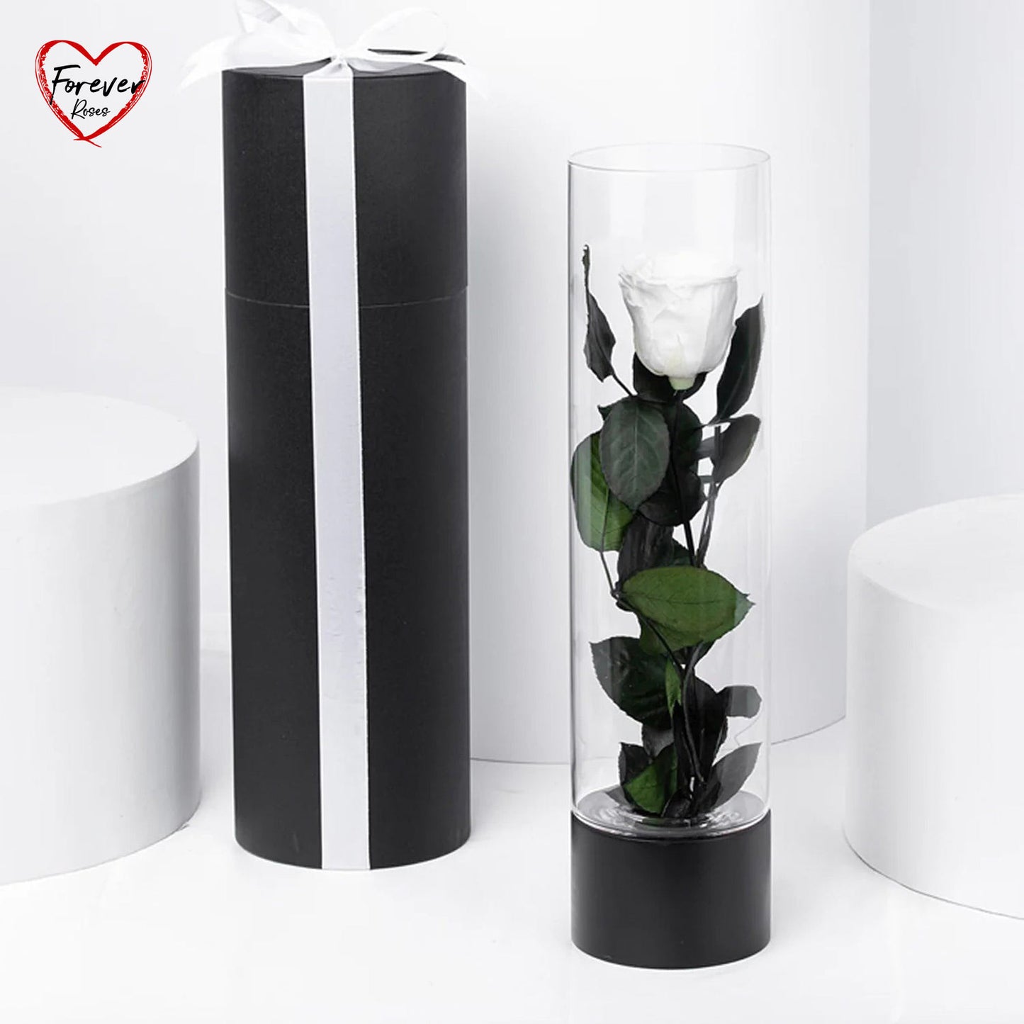 Exquisite Luxury White Forever Rose in an Elegant Glass Vase