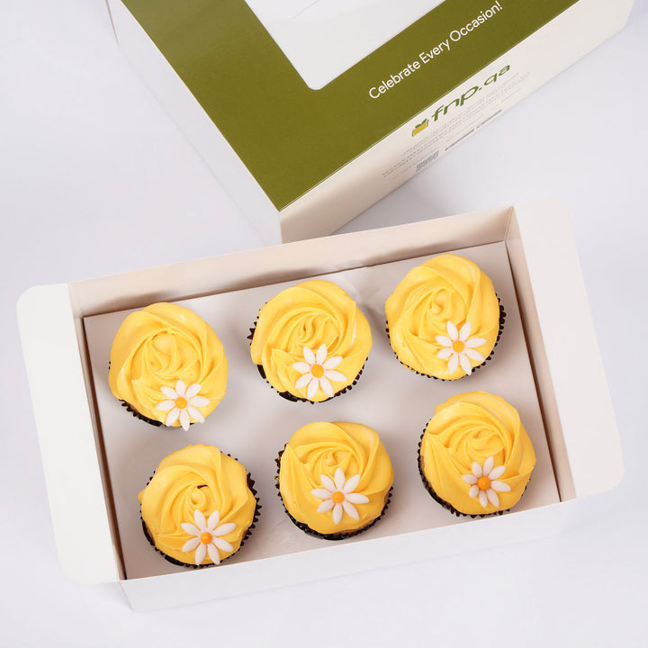 Sunny Daisy Delights Vanilla Cupcakes - Box of 6