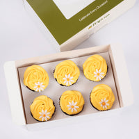 Sunny Daisy Delights Vanilla Cupcakes - Box of 6