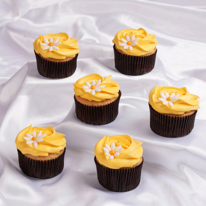 Sunny Daisy Delights Vanilla Cupcakes - Box of 6