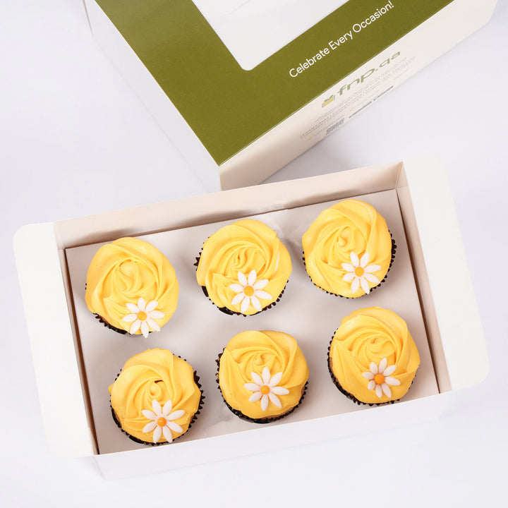 Sunny Daisy Delights Vanilla Cupcakes - Box of 6