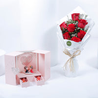Sweet Romance Gift Set | Red Rose Bouquet with Pink Heartbeat Box