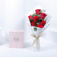 Sweet Romance Gift Set | Red Rose Bouquet with Pink Heartbeat Box