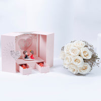 Sweet Romance Gift Set | Elegant White Rose Bouquet & Chocolates