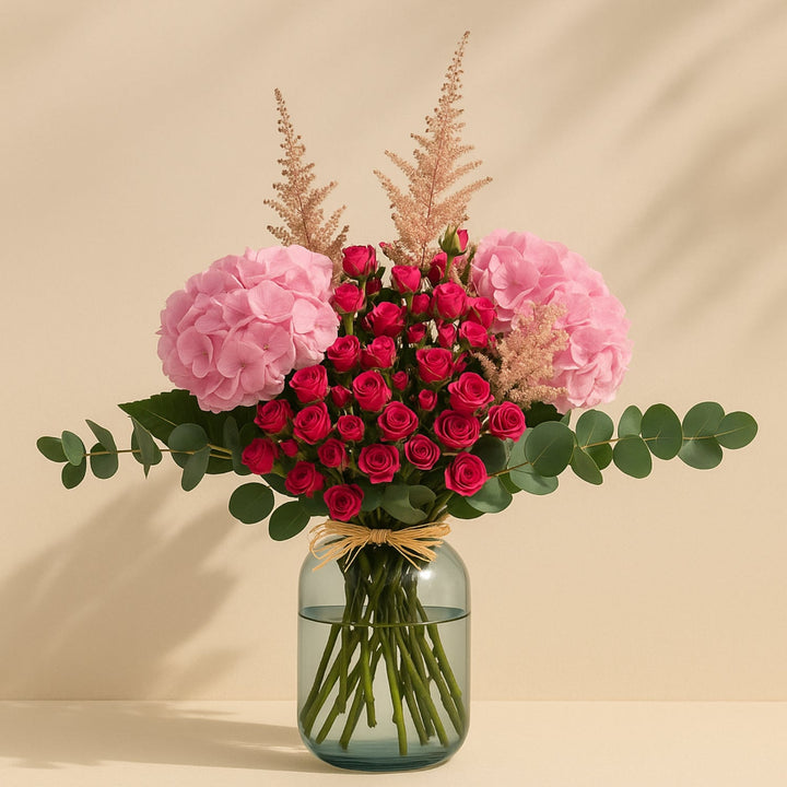 Elegant Textured Floral Muse Arrangement in Glass Vase