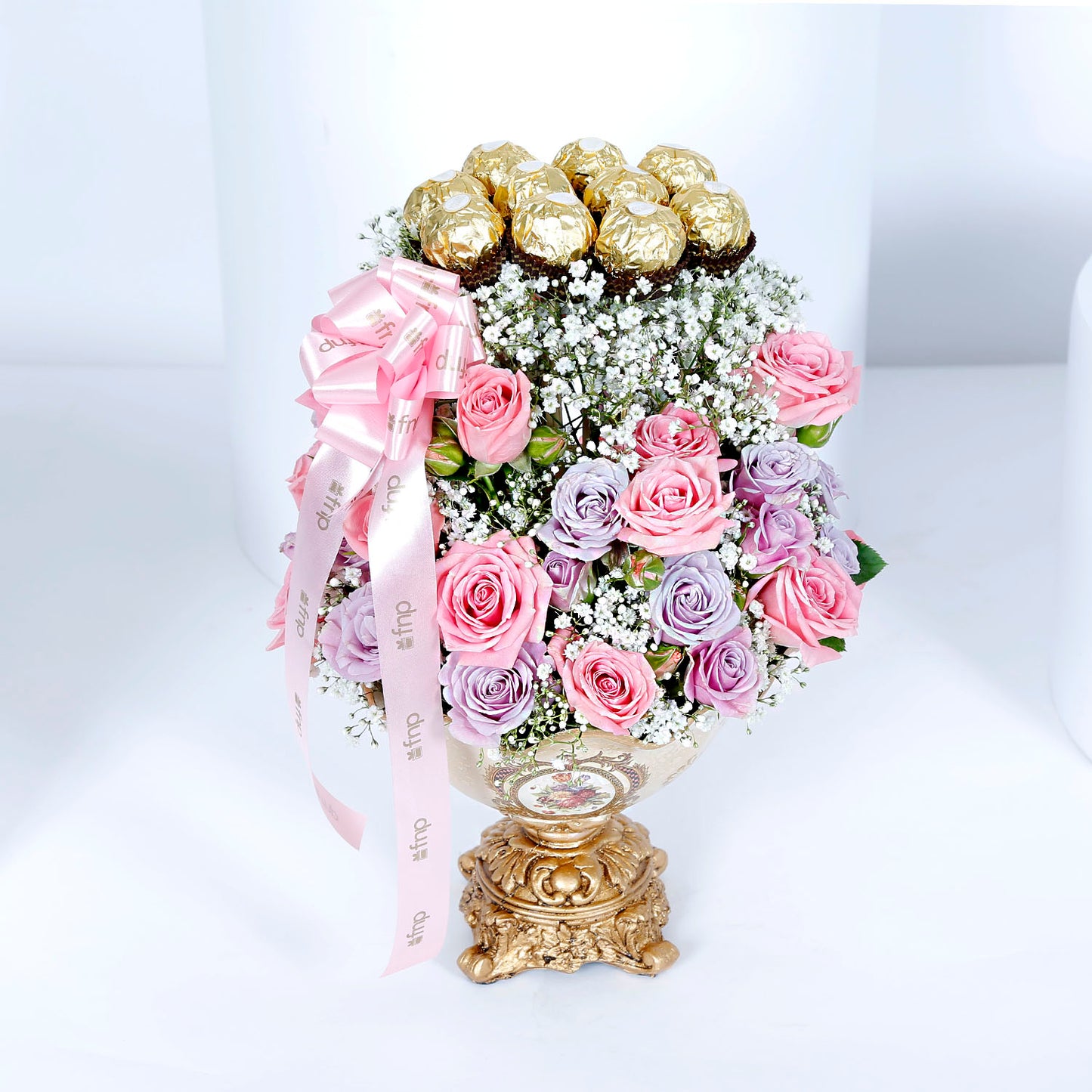 Luxurious Rocher and Roses Tower in Elegant Ceramic Vase