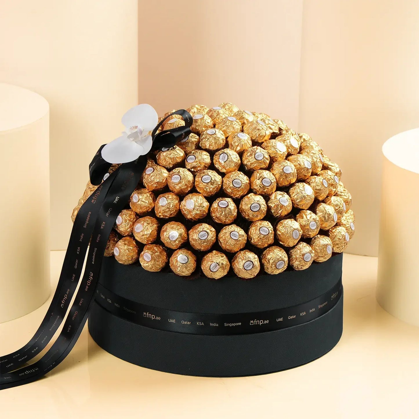 Luxurious Ferrero Rocher Chocolate Bouquet in Elegant Black Box