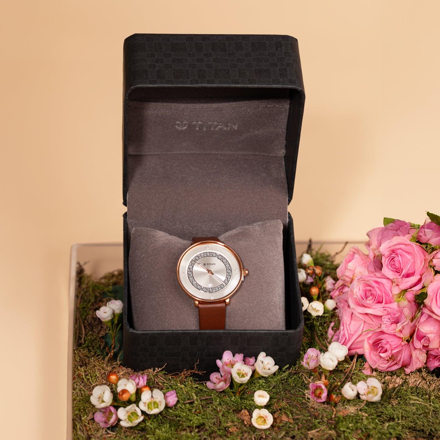 Titan Marhaba Women's Analog Watch with Silver-White Dial With Fresh Blooms