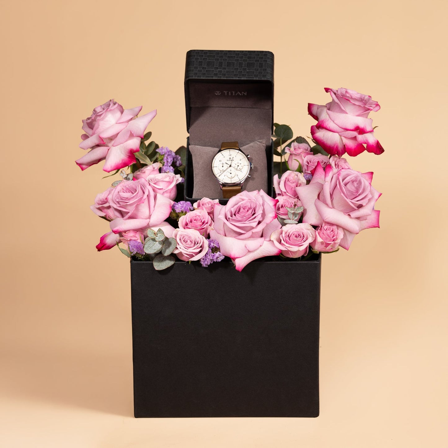 Titan On Trend White Dial Quartz Multifunction Leather Strap watch for Men With Lovely Roses
