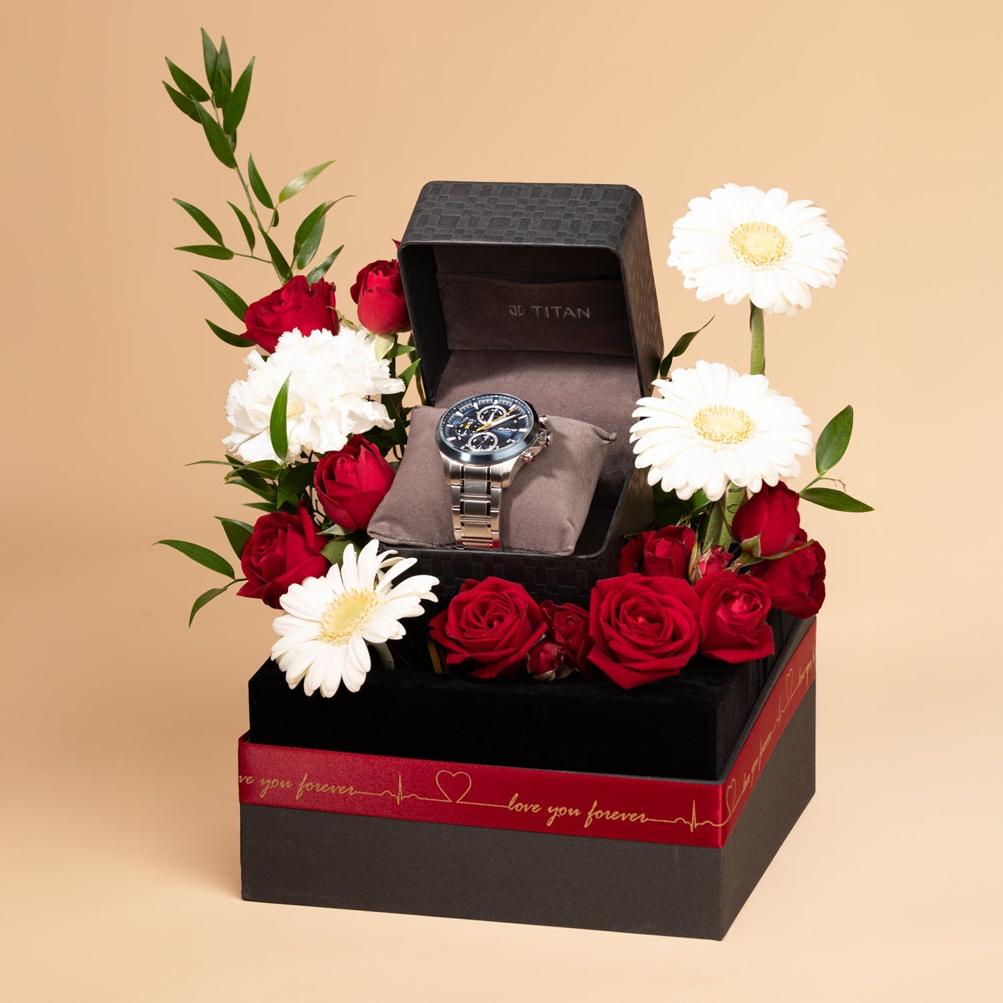 Titan Stainless Steel Strap watch for Men With White & Red Blooms