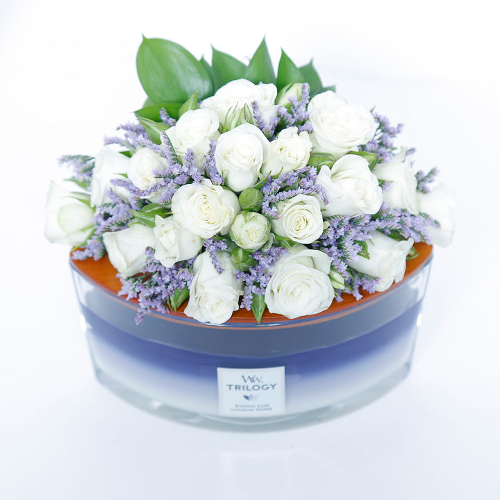 WoodWick Ellipse Candle - Evening Luxe with Elegant Floral Arrangement