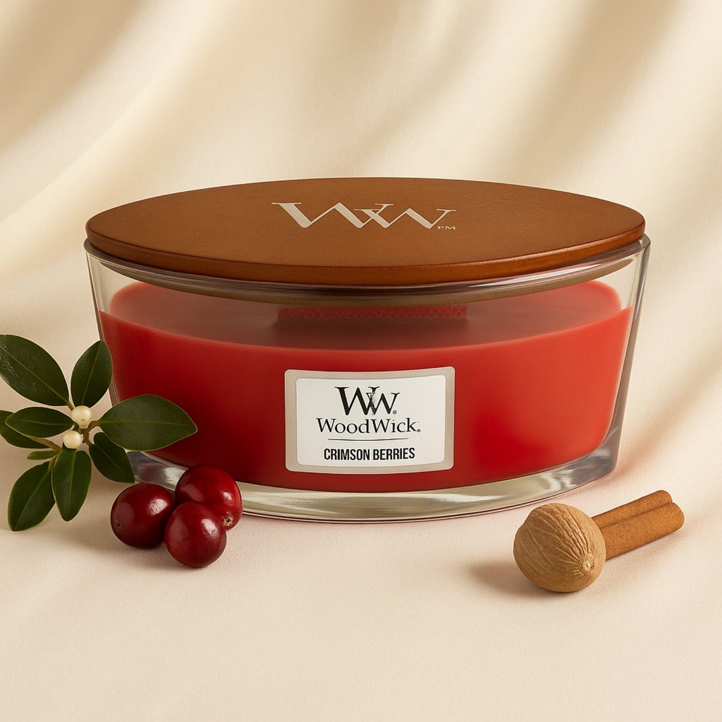 Woodwick Ellipse Jar Candle - Crimson Berries Scent