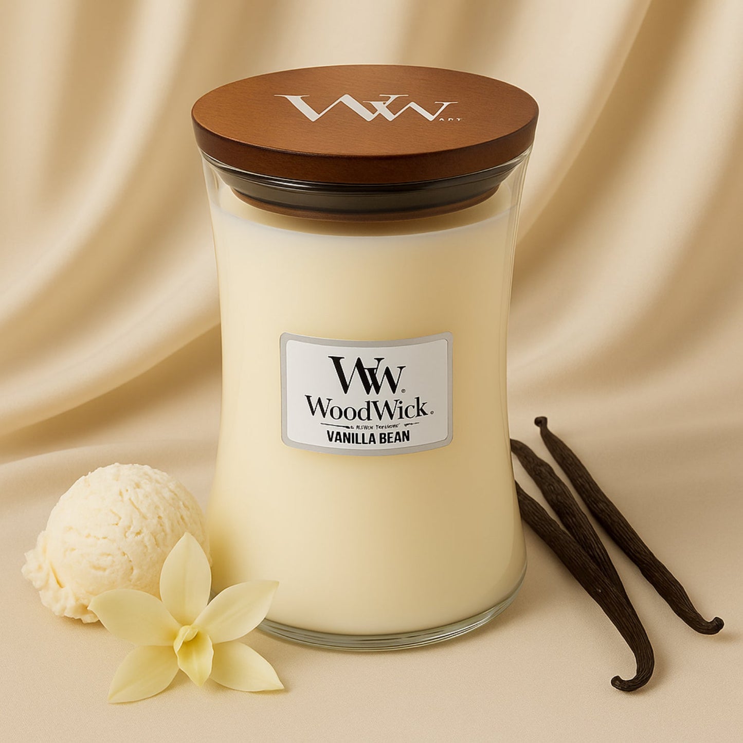 WoodWick Large Hourglass Candle | Vanilla Bean Scented | Long-Lasting Fragrance