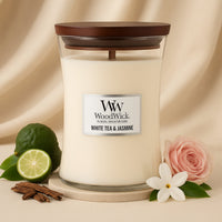 Woodwick Large Hourglass Candle | White Tea & Jasmine Fragrance