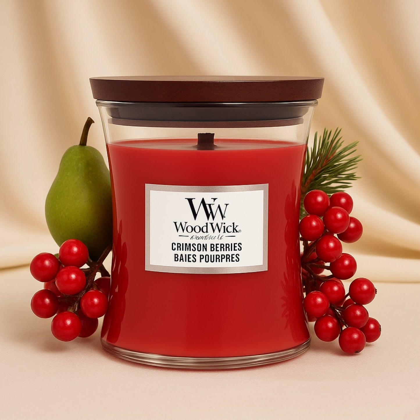WoodWick Medium Hourglass Candle | Crimson Berries Aroma