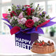 Delightful Chocolate Fudge Cake & Vibrant Birthday Flower Arrangement
