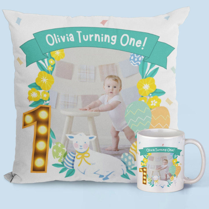 Personalized 1st Birthday Kids Combo - Cushion Cover & Printed Mug Set